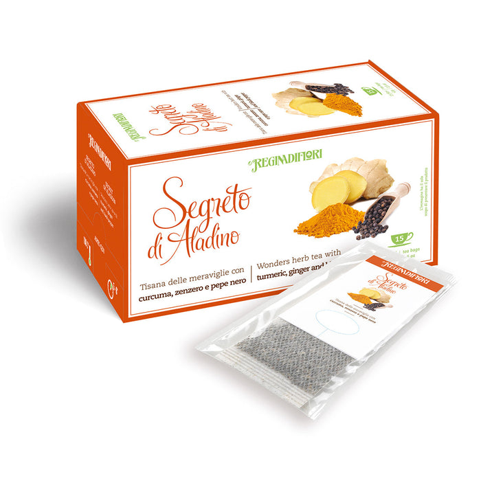 Regina di Fiori - Segreto di Aladino - Tisana Curcuma, Zenzero, Pepe Nero 15 filtri
