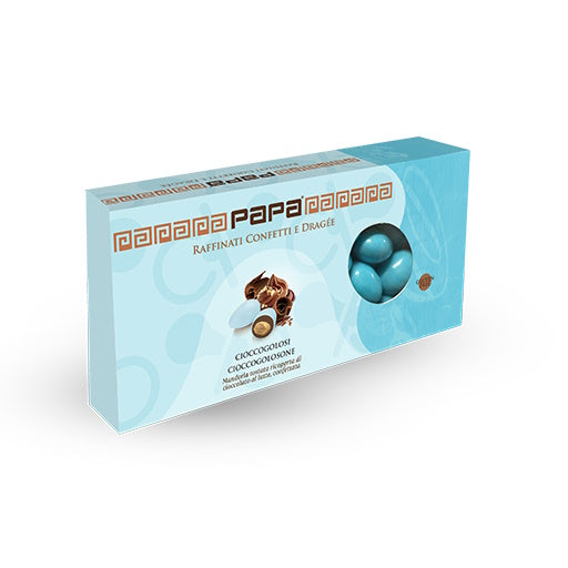 Confetti Papa - Cioccolato e Mandorla g 500 | Cioccogolosone Gusto Gianduia | Colore Celeste (95 pz)
