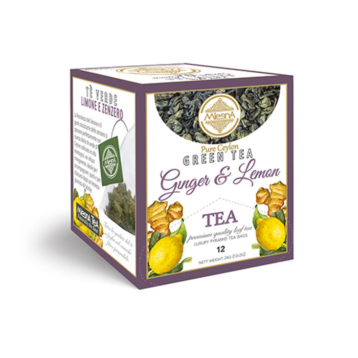 Mlesna Tea Ceylon - Green Tea Ginger & Lemon - Tè Verde Zenzero e Limone 12 filtri piramidali