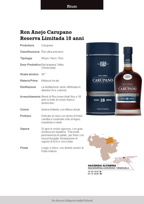 Rum Ron Anejo Carupano Reserva Limitada 18 anni 70 cl | In cilindro