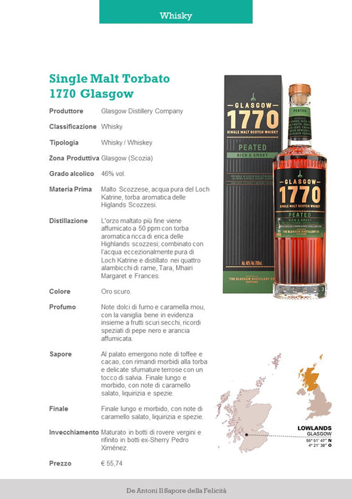 Whisky Torbato Single Malt Peated Glasgow 1770 | cl 70 in astuccio