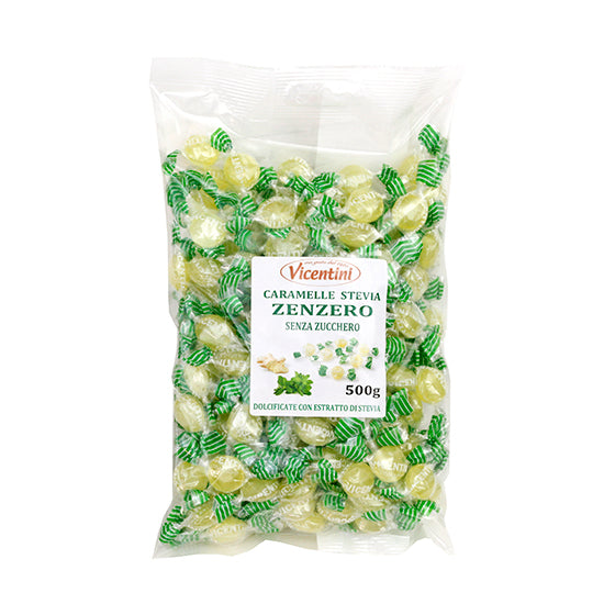 Vicentini - Caramelle Stevia Light Zenzero g 500 - Senza Zucchero